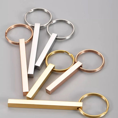 Llaveros personalizados de acero inoxidable con barra 3D, llaveros con texto grabado en los 4 lados, nombre, fecha, logotipo, llaveros personalizados, anillos, regalo de amor