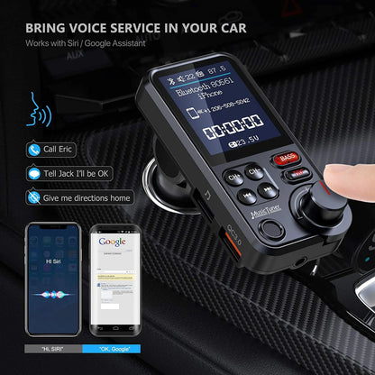 Transmetteur FM Bluetooth sans fil pour voiture de 1,8 pouces, prise en charge auxiliaire, chargement QC3.0, son aigu et grave, lecteur de musique