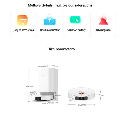 Aspiradora robot XIAOMI MIJIA M40, evitación de obstáculos de alta precisión, succión de 12 kPa, elevación de trapeador inteligente, navegación láser LDS