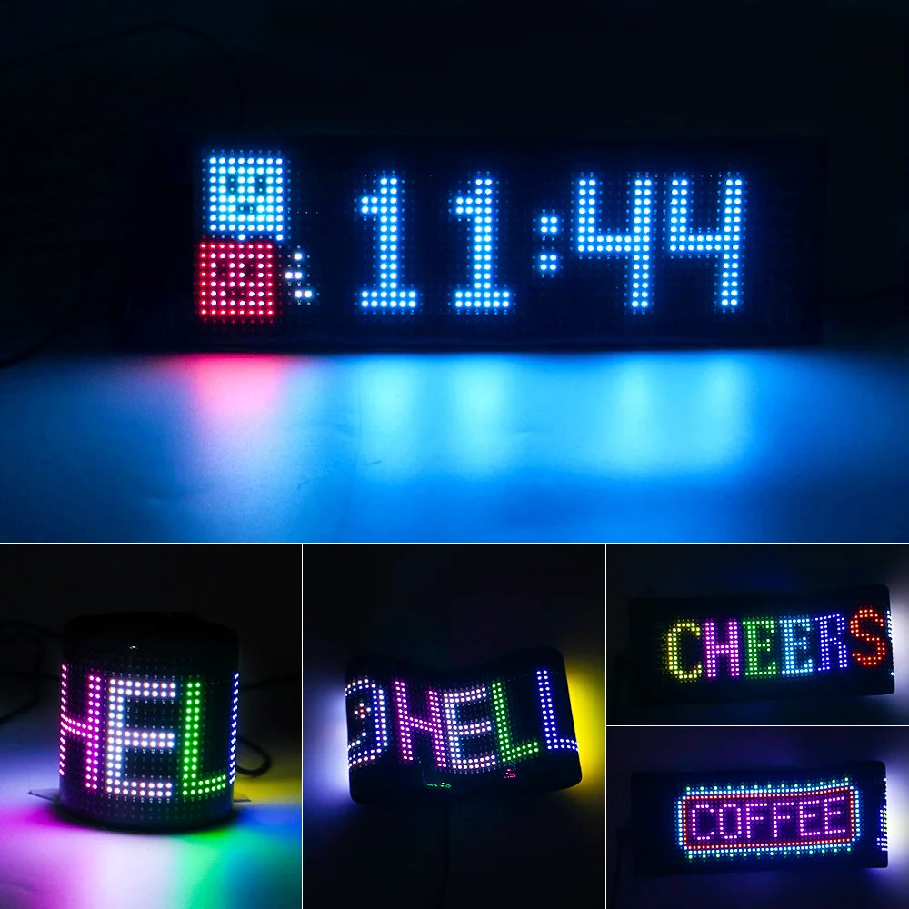 USB LED Matrix Pixel Panel With App Control 5V Flexible Scrolling Bright Advertising LED Signs RGB Pattern Car Animation Display