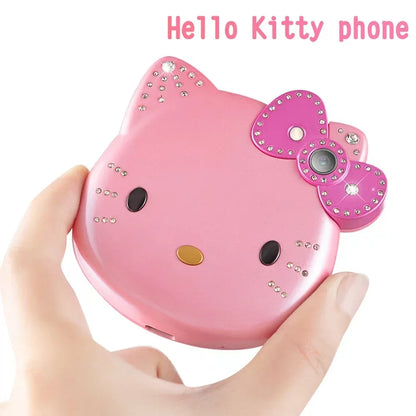 2024Hot Sanrio Hello Kitty Kawaii Mini Flip Phone I68 Girl Mobile Phone Student Anime Phone Music Mobile Phone Kid Birthday Gift