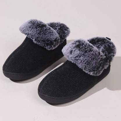 Bebealy Winter Plush Fur Women Slippers Fluffy Home Slippers Female Indoor Warm Closed Soft Non-slip High Ankle Fuzzy Slippers