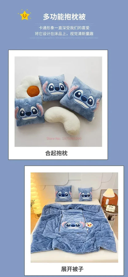 Stitch Disney Throw Pillow Blanket 2-in-1 Kawahiran Velvet Throw Pillow Thickened Nap Blanket Living Room Christmas Gift