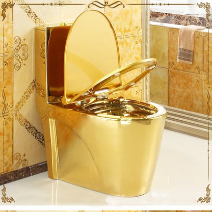 ~Venta caliente de artículos sanitarios dorados para baño, inodoro de cerámica de una pieza montado en el piso, chapado en oro