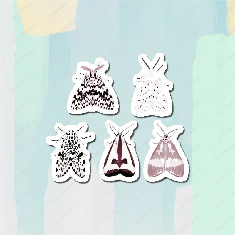 Pastel Moths 5PCS Stickers for Living Room Bumper Anime Cute Kid Car Art Print Window Home Decor