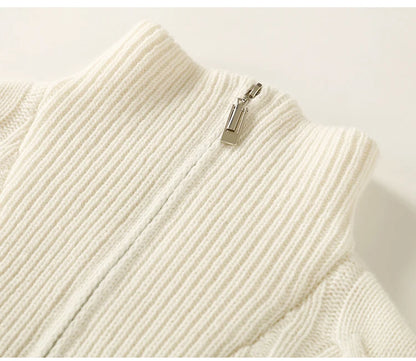 Thick Sweater Women High Quality100% Cashmere Warm Winter Long Sleeve Top Turn-down Collar Zipper Vintage Pullover