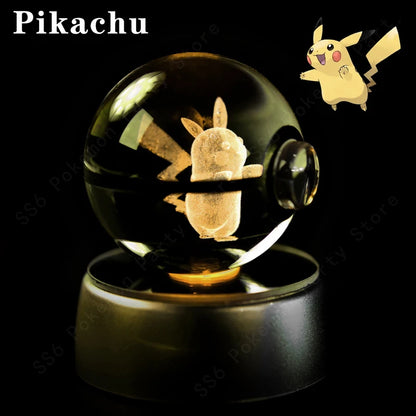 Lámpara de bola de cristal de Pokémon 3D, Pikachu, Gengar, Mew, Mewtwo, base para lámpara, bola de cristal de Pokémon, figura de bola de cristal, luz nocturna, regalo de cumpleaños