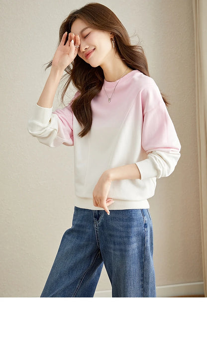 VIMLY Loose Gradient Sweatshirts for Women  Autumn Fashion Casual Round Neck Pullovers Long Sleeve Tops Female Clothes M2967
