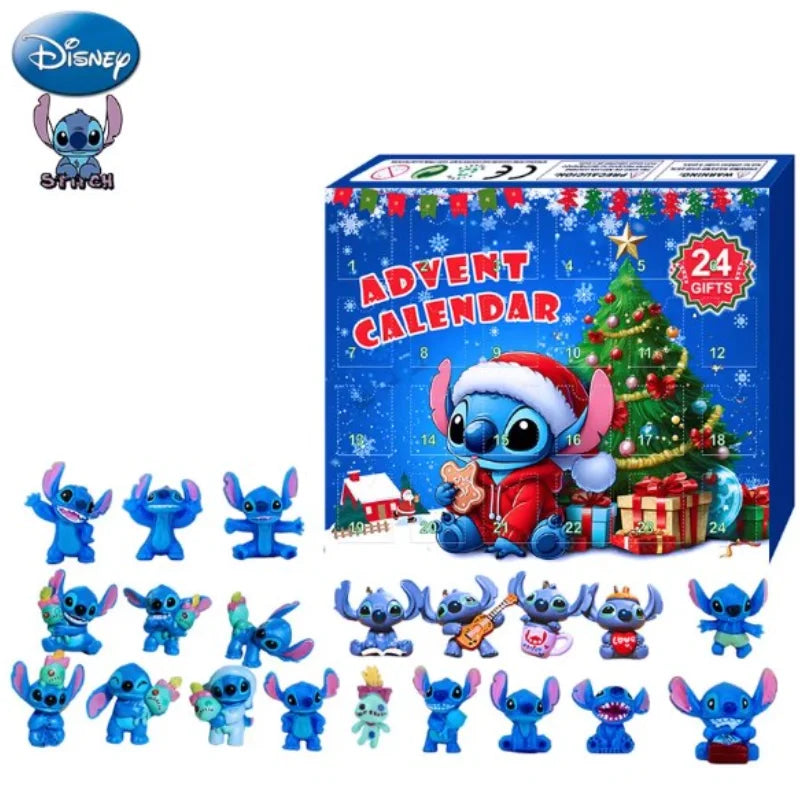 Vente en gros d'accessoires Disney Stitch Calendrier de l'Avent de Noël Boîte Lilo &amp; Stitch Modèle Poupée Figurines Anime Cadeau de Noël Enfants Garçon Jouet