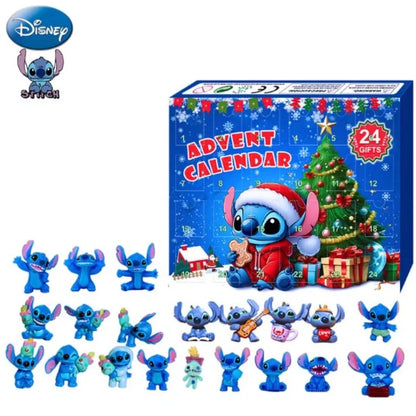 Vente en gros d'accessoires Disney Stitch Calendrier de l'Avent de Noël Boîte Lilo &amp; Stitch Modèle Poupée Figurines Anime Cadeau de Noël Enfants Garçon Jouet