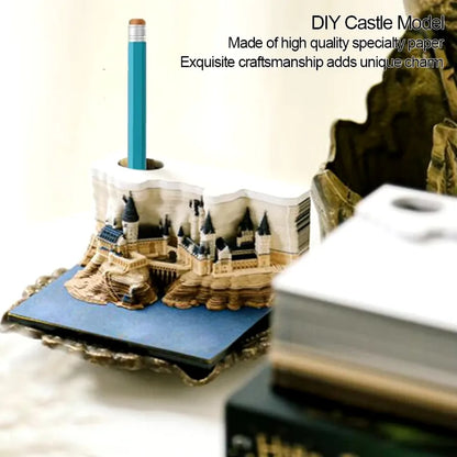 2025 3D Castle Paper Sculpture Desk Calendar Magic Castle Memo Pad Tear-Away Notepad DIY Craft Gifts for Home Office School