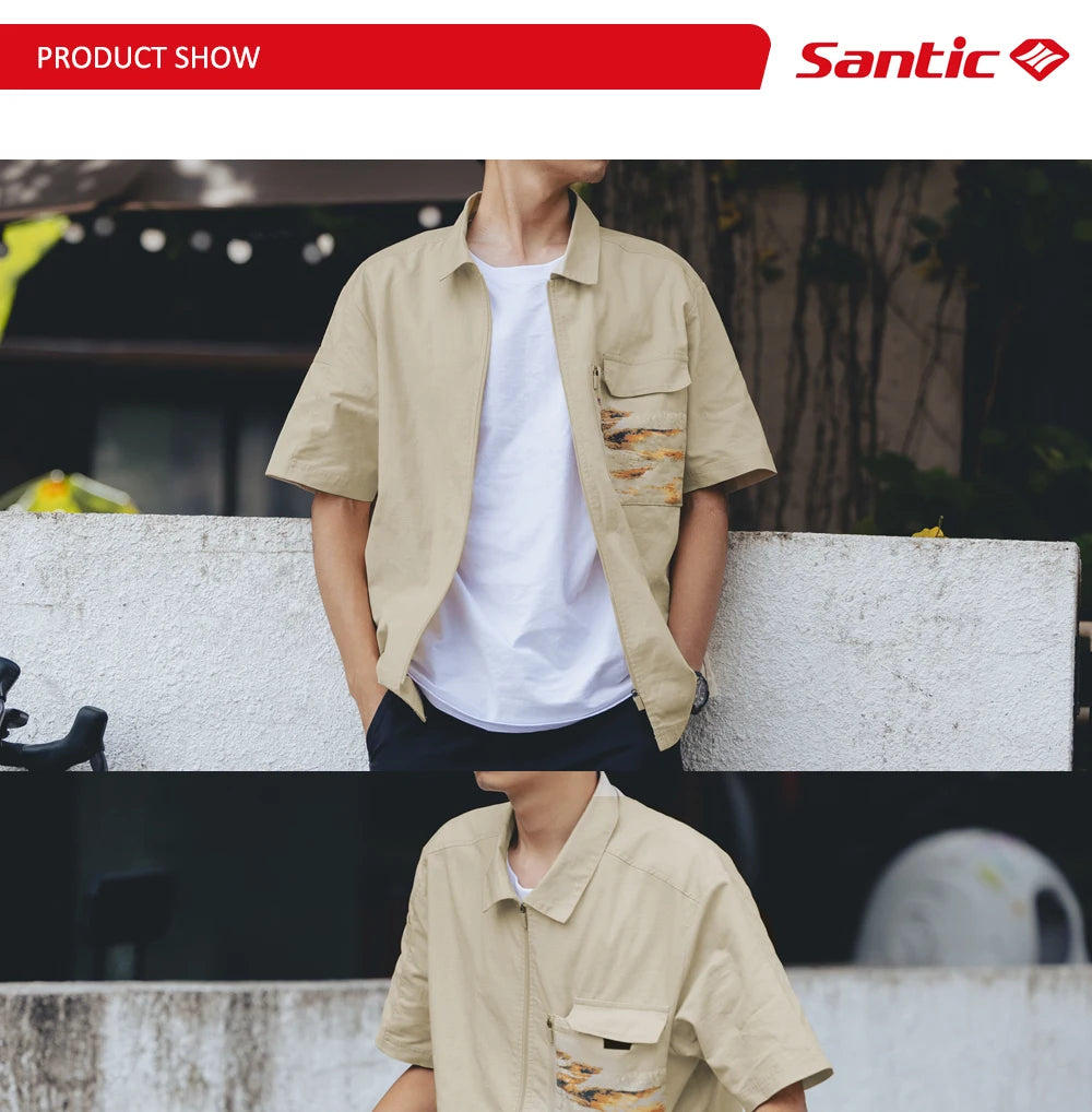 Santic 2024 Summer New Men's Cycling Jerseys Athletic Casual Bicycle Cycling Outdoor Casual Shirt Short Sleeve WM24C07046K