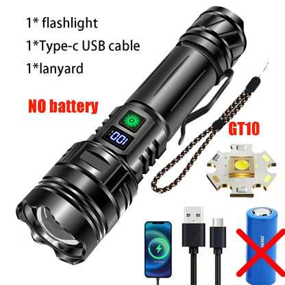 Linterna LED potente de 1000000 LM, recargable por USB, potente linterna táctica, luz de flash de alcance súper largo para pesca al aire libre