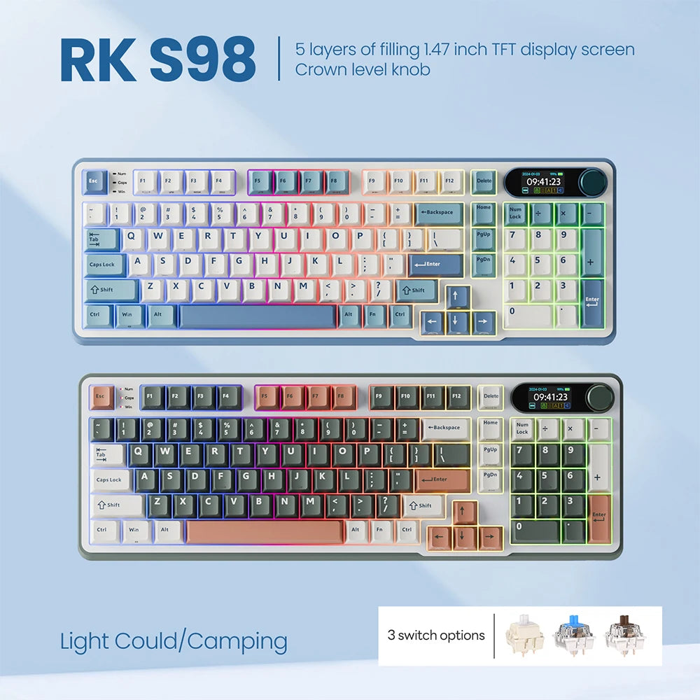 RK ROYAL KLUDGE S98 Mechanical Keyboard Top Mount TFT Screen 98 Keys RGB BT5.0/2.4G/USB-C Wireless Gamer Keyboard Hot Swappable
