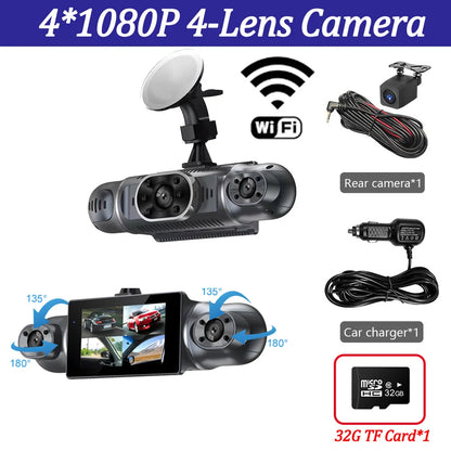 4*1080P 4 Channel Dash Cam for Cars WIFI 360 Video Recorder Rear View Camera for Vehicle Car DVR 24H Hardware Kit Car Assecories