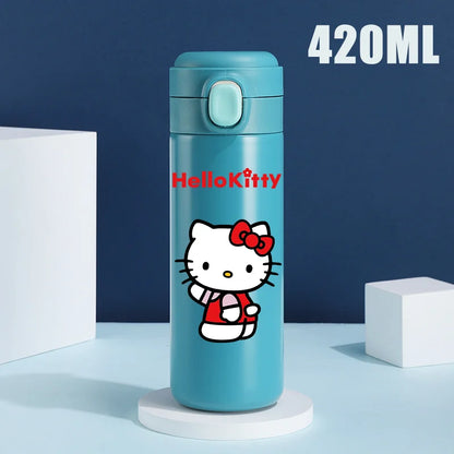 Sanrio 420 ML Thermos Mug Hello Kitty Cartoon 304 Stainless Steel Portable Water Cup Travel Water Bottle Kawaii Cups Kids Gifts