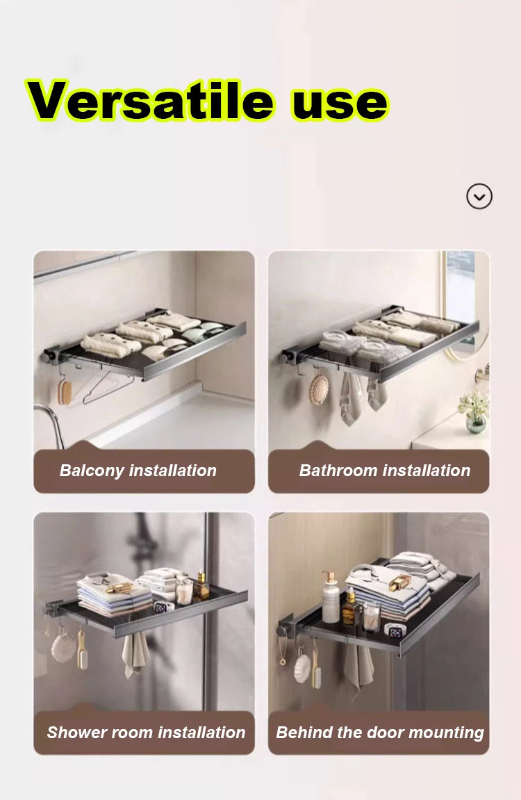 No Drill- Shelf Foldable Wall Shelves Holder Organizer Retractable Laundry Drying Storage Racks Gap Shelf For Bathroom Balcony