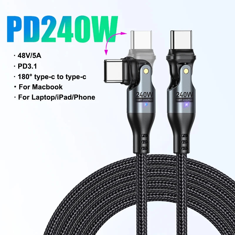 AUFU 240W USB C to USB Type C Cable for MacBook Pro Quick Charge 3.1 PD Fast Charging Cable for Samsung Xiaomi POCO Charge Cable