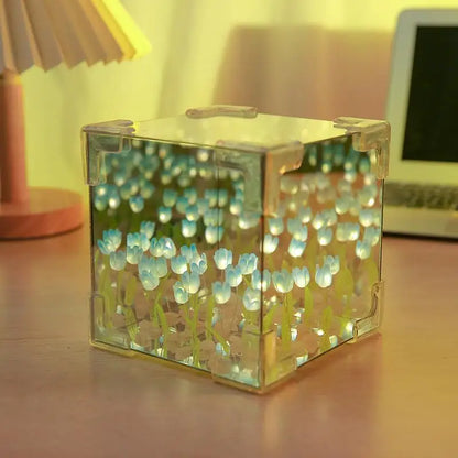 Tulip light lamp Diy Tulip Flower Sea Cube Three-Dimensional Small Night Lamp Material Package for Girlfriend Christmas Gift
