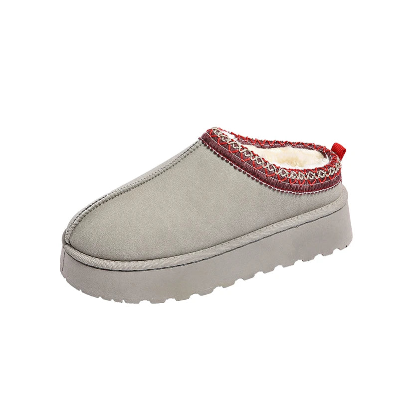 2024 Winter New Snow Boots for Women Cashmere Warm Thick Soles Without Heel-covered Hair Half Slipper Cotton Shoes for Women
