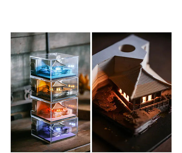 Omoshiroi Block  3D Memo Pad Arch Pavilion Notepad Led Diy Craft Office Accessories Wedding Bridesmaid Gift Message Note Paper