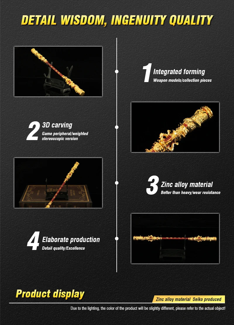 22CM Black Myth Sun Wukong Weapon Golden Hoop Stick Model Semi-metal Ruyi Staff Martial Arts Bo Staffs Souvenir Game Collection