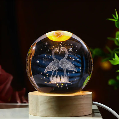 6cm 3d Crystal Ball Led Night Stitch Pikachu Doraemon A Dream Hellokitty Desktop Decoration Lamp Laser Carving Children Gifts