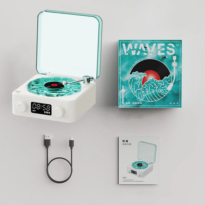 Haut-parleur Bluetooth Waves Vinyl Player avec bruit blanc, haut-parleur rétro pour platine vinyle, aide au sommeil, haut-parleur en forme de Vitrola avec lumière RVB