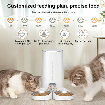 4L Double Bowl Pet Feeder WiFi Smart Timing Large Capacity Dry Food Feeder for Cats Dogs Remote Control Automatic Food Dispenser