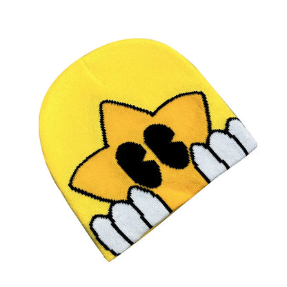 Unisex Winter Knitted Jacquard Cap Woolen Warm Beanie Hats Smiley Star Kpop Wool Skullies Fashion Bonnet Y2K Couple Hat Gorros