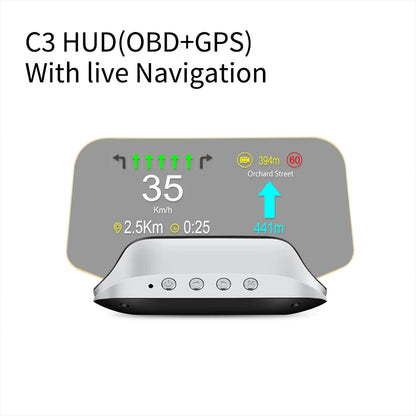 C3 12V Car HUD OBD2 Head Up Display GPS Navigation Digital Speedometer On Board Computer Projector OBD 2 Scanner Test Cartronics