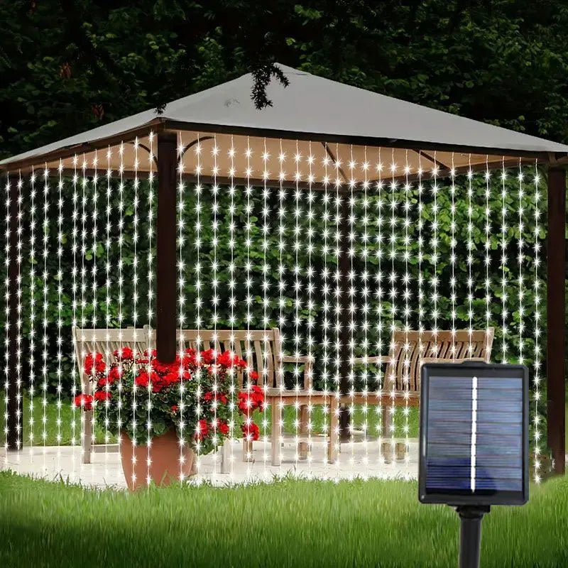6X3M 3X3M Solar Curtain Light Outdoor Led Icicle Light 8 Modes Waterfall Christmas Fairy String Light for Garden Patio Decor