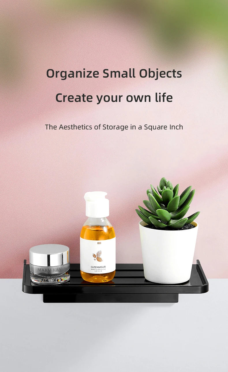ABS Bathroom Shelf Storage Rack Black Shelves Wall Holder Shower Basket Phone Storage Bathroom Organization WB8011