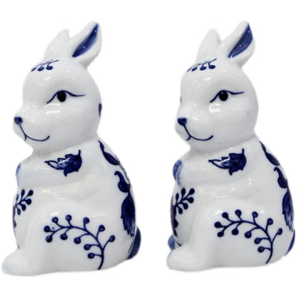 Blue and White Porcelain Rabbit Sculpture Decoration Cute Animal Ceramic Crafts Office Room Ornament