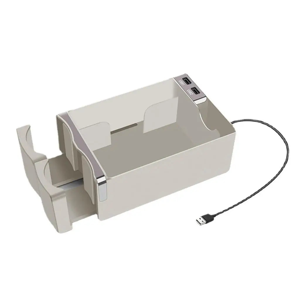 Car Armrest Storage Box With USB Charging Auto Console Side Organizer Car Tissue Box Water Cup Holder Car Interior Accessories