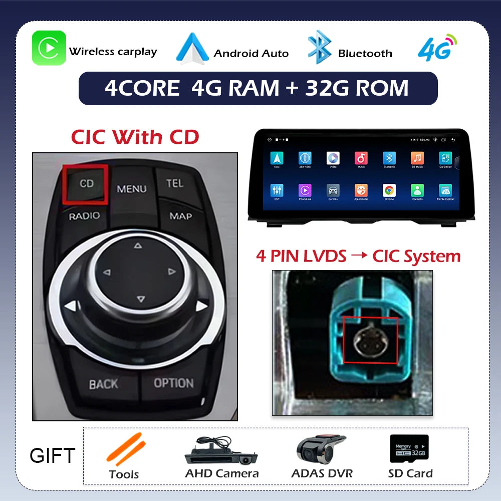 Android 14 Wireless CarPlay For BMW 5 Series F10 F11 2011 - 2017 CIC NBT System Car Radio Multimedia Video Player Navigation GPS