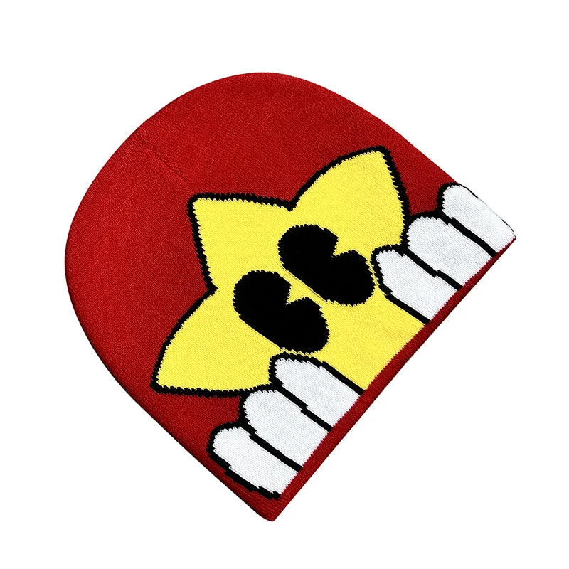 Unisex Winter Knitted Jacquard Cap Woolen Warm Beanie Hats Smiley Star Kpop Wool Skullies Fashion Bonnet Y2K Couple Hat Gorros