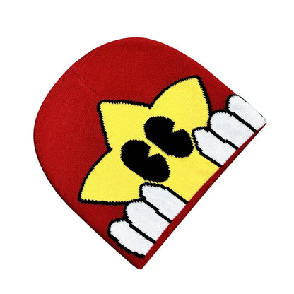 Unisex Winter Knitted Jacquard Cap Woolen Warm Beanie Hats Smiley Star Kpop Wool Skullies Fashion Bonnet Y2K Couple Hat Gorros