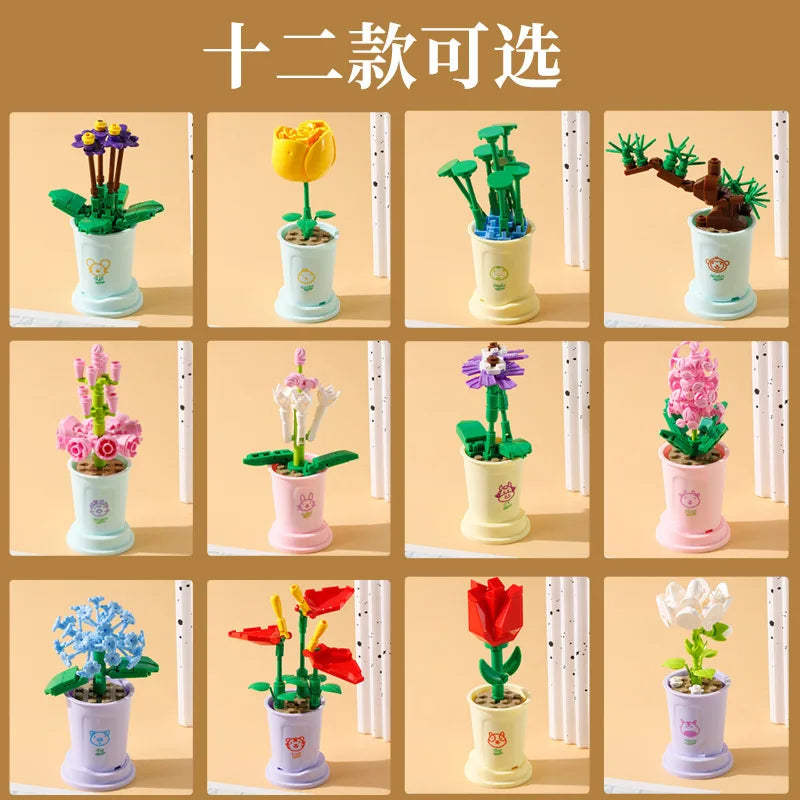 Adults Mini Flower Bouquet Particles Building Blocks for Children Girls 6 to 14 Years Old Assembly Bricks Constructor Set Gifts