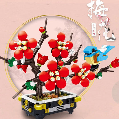 Peach Blossom Romantic Flower Vase Garden Birds Potted Plants Assembly MOC Building Blocks Classic Model Bricks Sets Kids Gifts