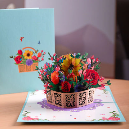 Tarjeta de felicitación emergente con flores en 3D para cumpleaños, día de la madre, día del padre, graduación, aniversario de bodas, mejórate pronto, simpatía