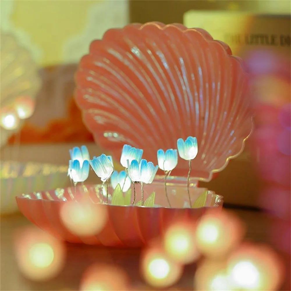 Tulip Seashell Nightlight DIY Tulip Night Light Cute Handmade Tulip Flower DIY Bedside Lamp for Birthday Christmas Gift Romantic