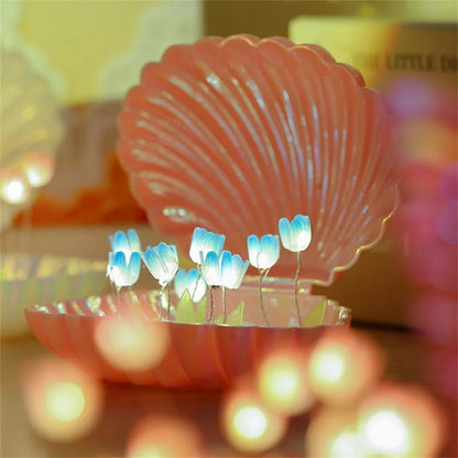 Tulip Seashell Nightlight DIY Tulip Night Light Cute Handmade Tulip Flower DIY Bedside Lamp for Birthday Christmas Gift Romantic