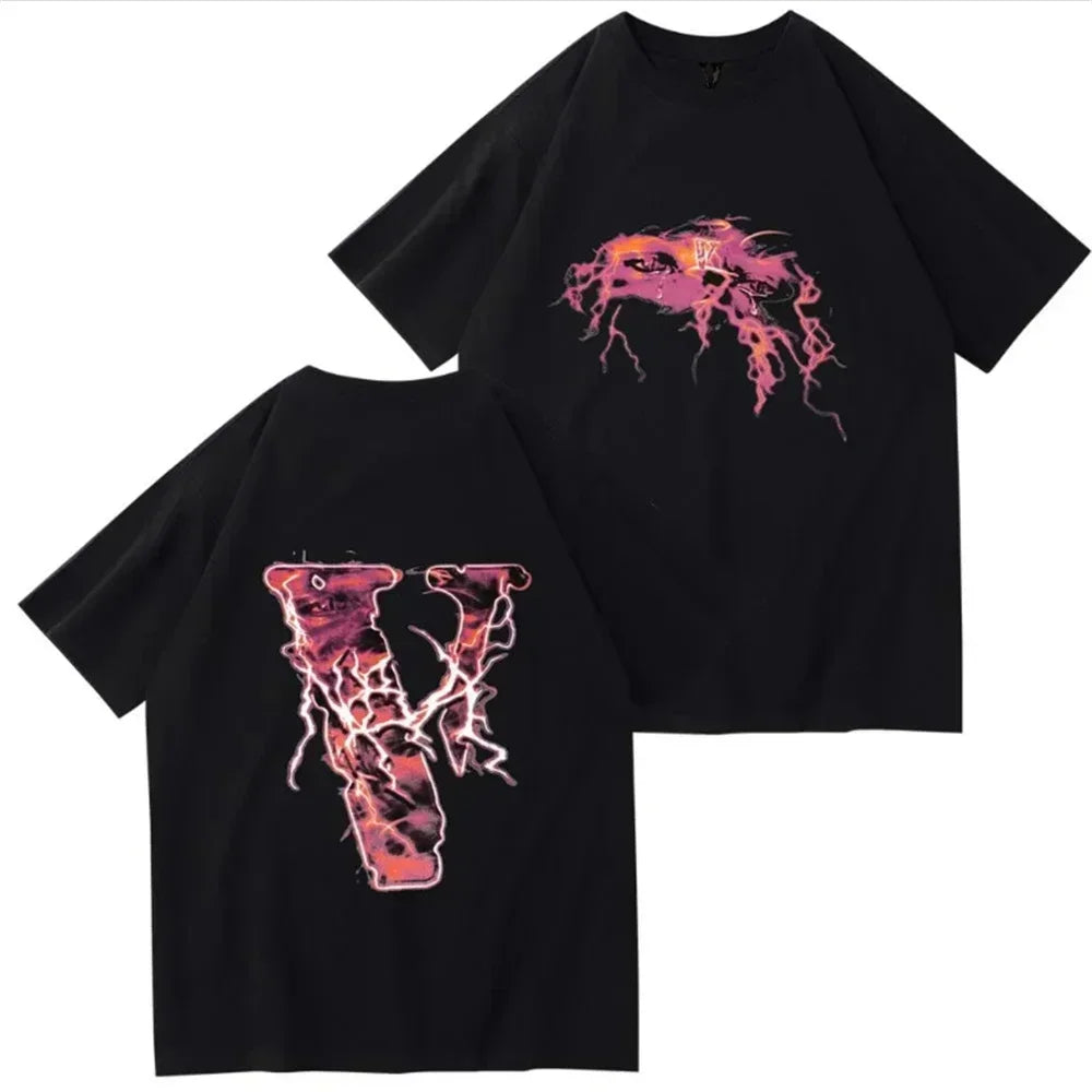 2024 Summer New Sports T-shirt 100% Cotton 2 English Letter Printing High Quality Round Neck Street Clothing Top Casual Clothing
