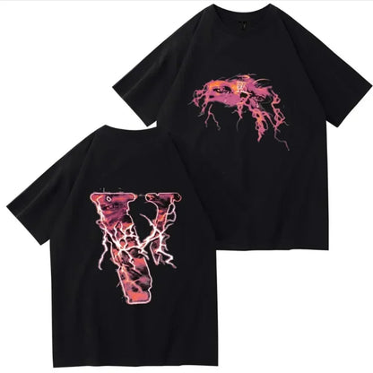 2024 Summer New Sports T-shirt 100% Cotton 2 English Letter Printing High Quality Round Neck Street Clothing Top Casual Clothing