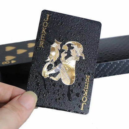 Juego de 54 cartas de póquer negras con diseño de rosas, color negro y dorado, juego de cartas impermeable para póquer