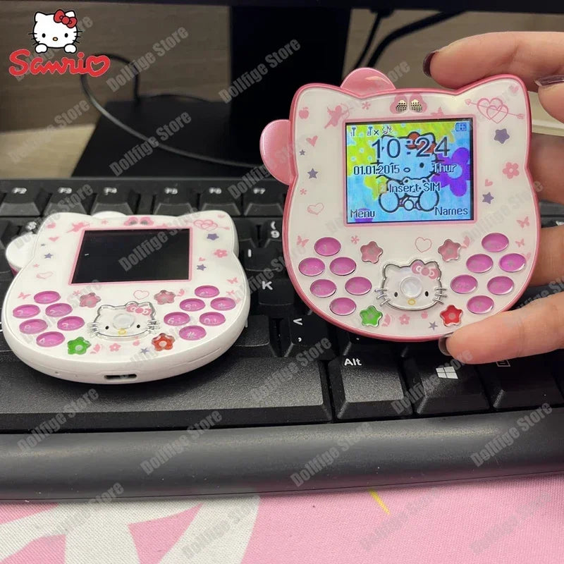 2024 New Product In Stock Cartoon Cute San Liou Kitty Flip Phone White Pink Mini Phone Children's Fashion Model Toy Youth Gift
