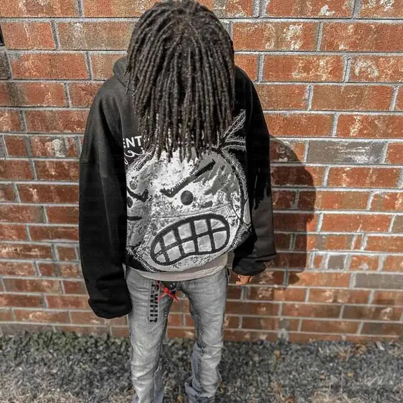 Streetwear Hoodie Y2k Hip Hop Retro Patch Black Oversized Hoodie Sweatshirt Mens Womens Harajuku Gothic Pullover Hoodie Clothes