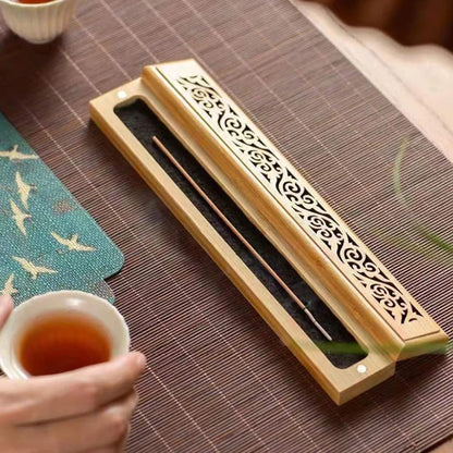 1 quemador de incienso de bambú natural con placa de colocación - Caja de madera de aromaterapia para almacenar y quemar incienso