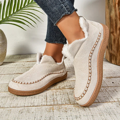 2024 New Hot Sale Suede Leather Ankle Boots Women Round Toe Thicken Fuzzy Snow Boots Comfortable Flat Anti-Slip Booties Mujer